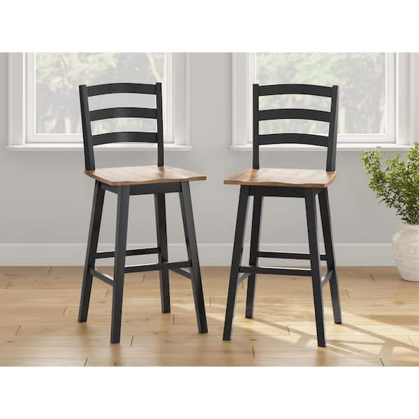 Wildenauer 46.88 in. H Black/Brown High Back Wood Bar Stool with MDF Seat Set of 2