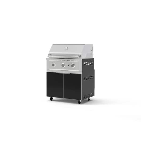 Outdoor Kitchen 2-Piece 3-Burners Propane Gas Grill Island in Black w/33 in. Performance Grillwith Casters
