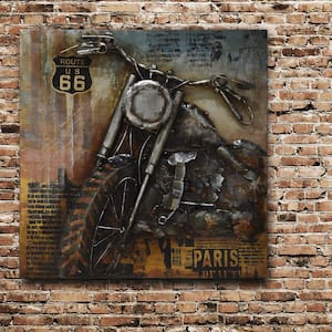 40 in. x 40 in. "Motorcycle 1" Mixed Media Iron Hand Painted Dimensional Wall Art
