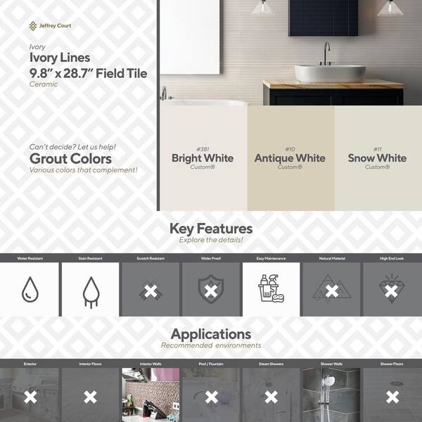 Jeffrey Court Ivory Lines 9.8 in. x 28.7 in. Matte Ceramic