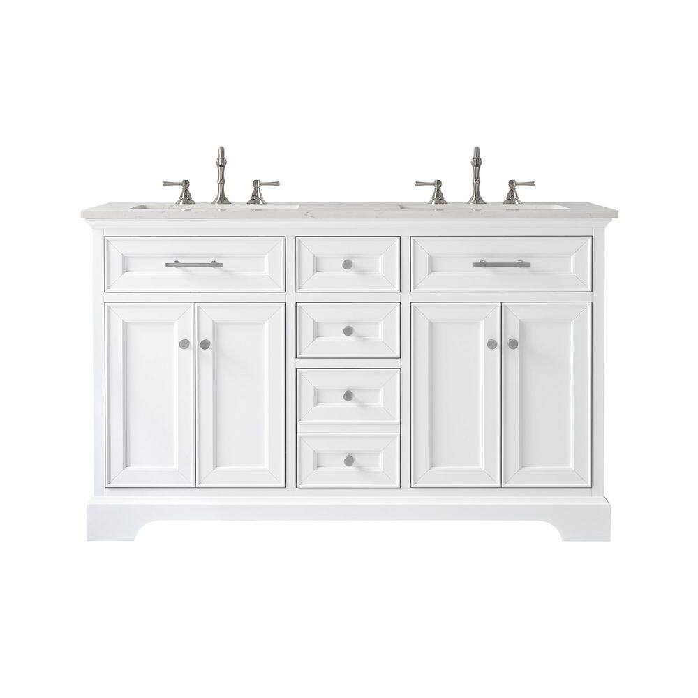 Haisley 54 in. W x 22 in. D Bath Vanity in White with Quartz Top in Velluto White with White Sinks price history on PriceWatchPro