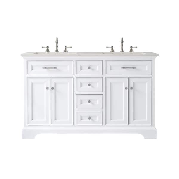 Haisley 54 in. W x 22 in. D Bath Vanity in White with Quartz Top in Velluto White with White Sinks