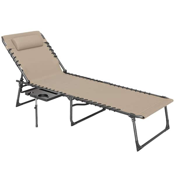 Outsunny Metal Folding Chaise Lounge Chair Outdoor Chair with Side Table, 5-Level Adjustable with Headrest