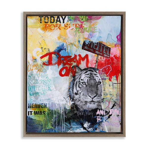 Stupell Industries Inspiring Graffiti & Tiger by Design Fabrikken Brown Floater Frame Abstract Graphic Art Print 21 in. x 17 in.