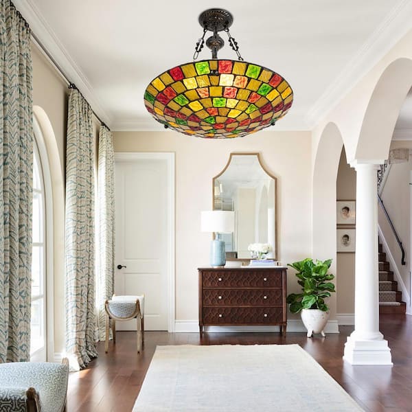 OUKANING 19.68 in. 5-Light Retro Multi-Color Shaded Tiffany