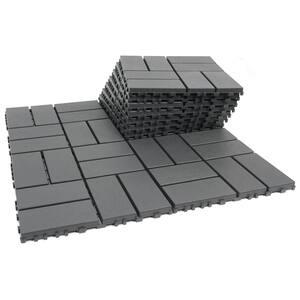 12 in. x 12 in. Plastic Gray Square Pattern Interlocking Floor Outdoor Patio Deck All-Weather Tiles (44-Pack)