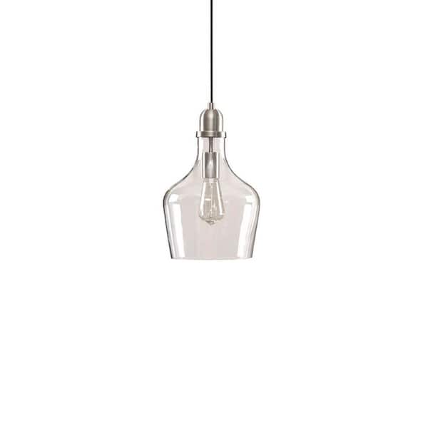 60-Watt 1 Light Silver Bell Shaped Hanging Pendant Light with Glass Shade