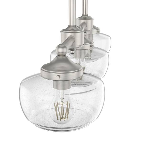 Hunter Saddle Creek 3-Light Brushed Nickel Transitional Seeded Glass LED Small Hanging