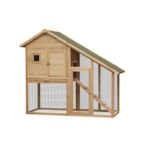 55 in L 2-Tier Wooden Rabbit Small Animal House with Ramp, Waterproof Roof, Removable Tray and Outdoor Run