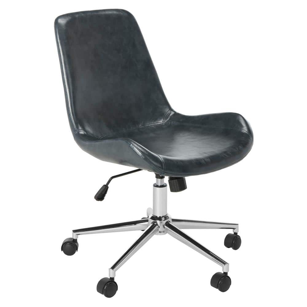 Transitional Dark Grey Faux Leather Chrome Swivel Desk Chair