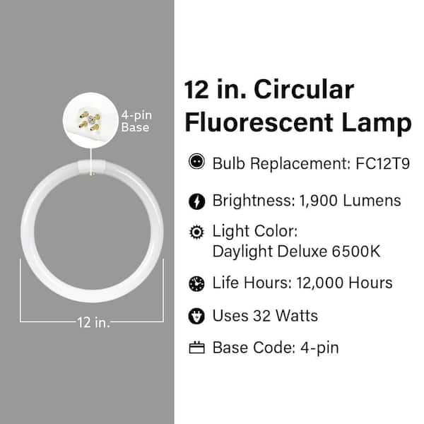32-Watt 12 in. T9 G10q Linear Circline Fluorescent Tube Light Bulb, Daylight Deluxe 6500K (1-Pack)