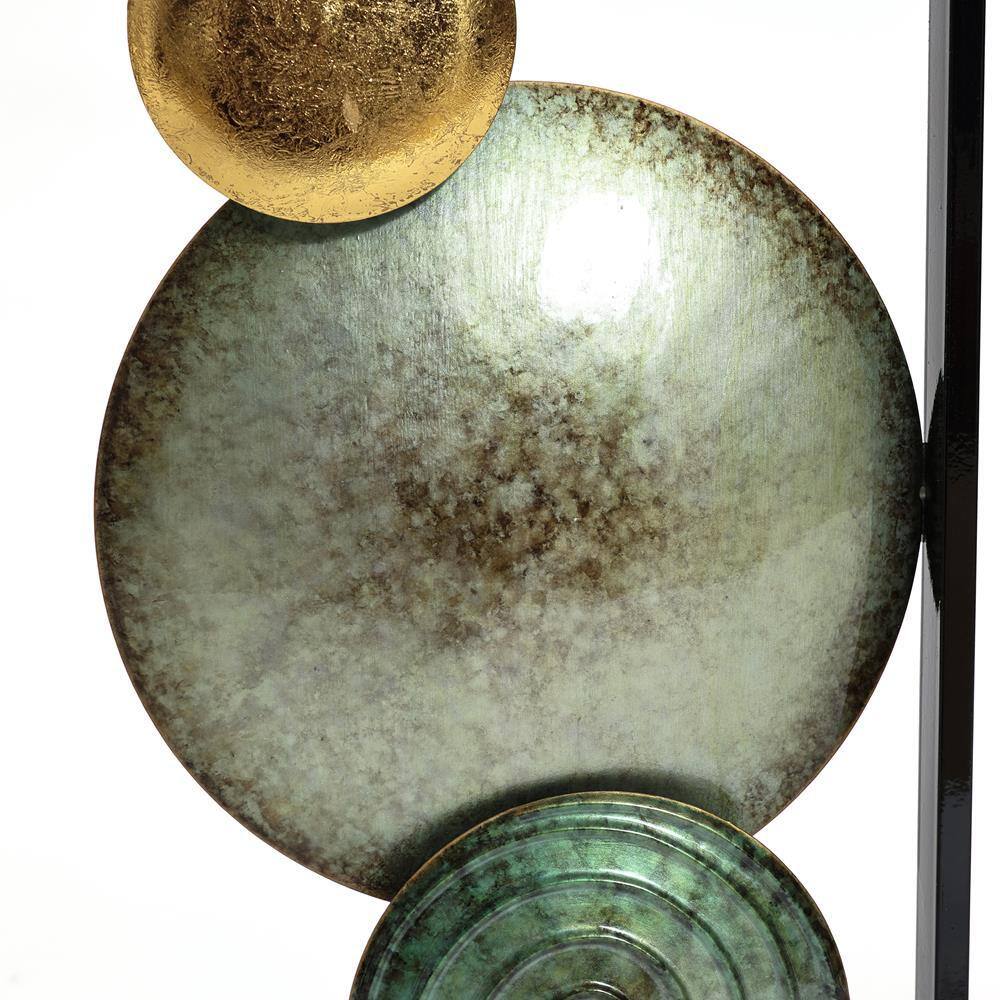 Green and Gold Metal Circles Wall Sculpture Set