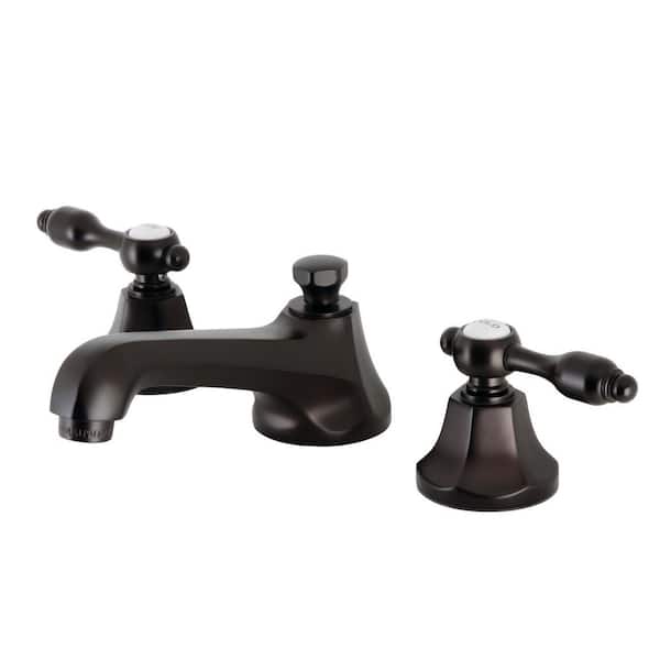 Kingston Brass Tudor 2-Handle 8 in. Widespread Bathroom Faucets with Brass Pop-Up in Oil Rubbed Bronze