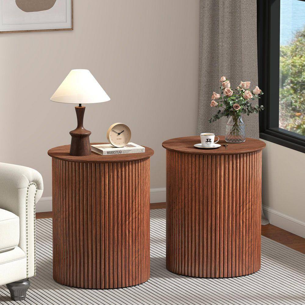 ATHMILE Walnut 21.65 in. H Wavy Nightstands /Side Table WNT
