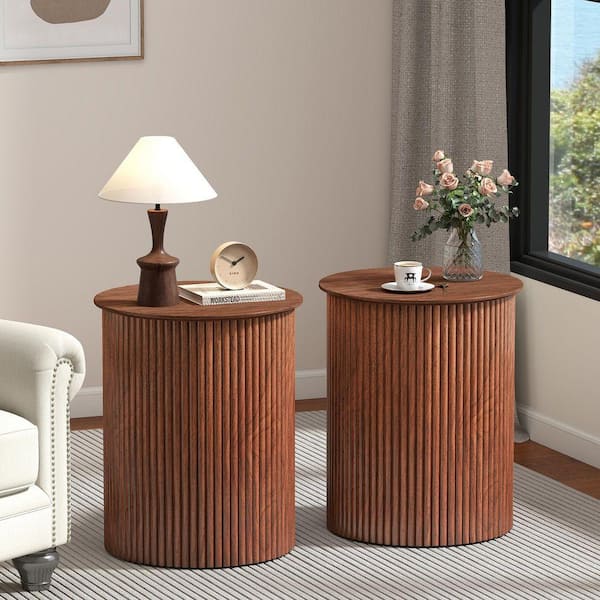 ATHMILE Walnut 21.65 in. H Wavy Nightstands /Side Table WNT