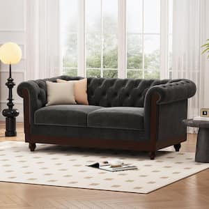 Indoor 59.5 in. Dark Gray Velvet Upholstery 2-Seater Loveseat