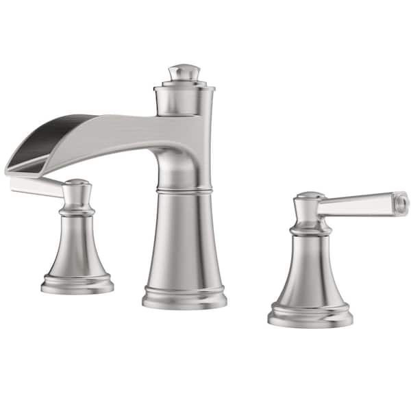 8 in. Widespread 2-Handle Waterfall Bathroom Sink Faucet in Brushed Nickel with Drain Assembly