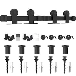 6 ft./72 in. Top Mount Sliding Barn Door Hardware Track Kit for Double Doors with Non-Routed Floor Guide Frosted Black