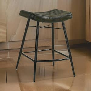 25 in. Black Backless Metal Frame Bar Stool with Leather Seat (Set of 2)