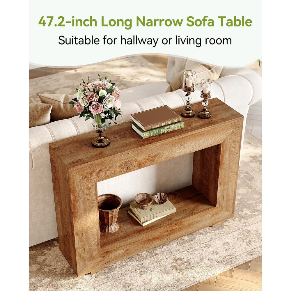 Rustic Wood Grain 47" Console Table with Storage