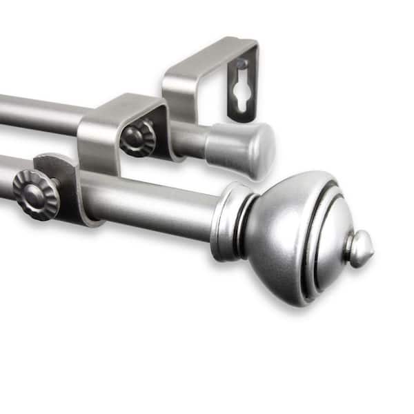 Rod Desyne 48 in. - 84 in. Telescoping 5/8 in. Double Curtain Rod Kit in Satin Nickel with Savannah Finial