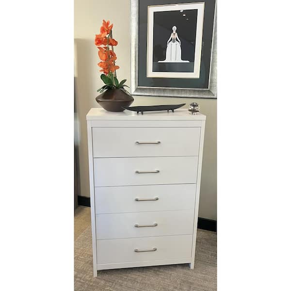 5-Drawer White 30.8 in. Wide Chest of Drawers