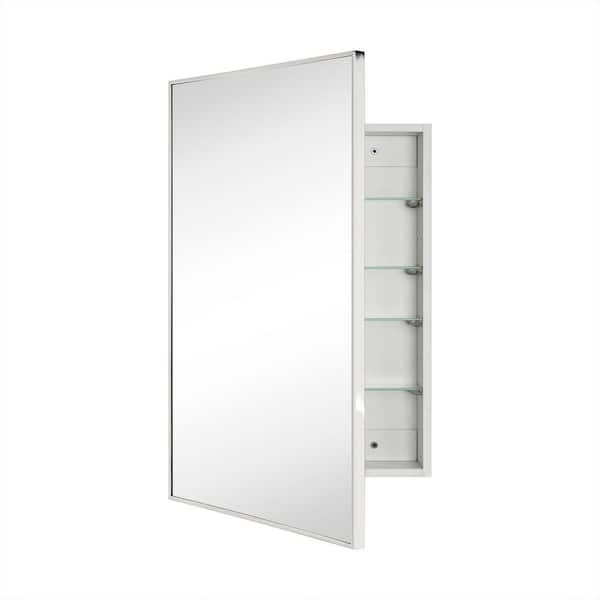 20 in. W x 30 in. H Rectangular Recess or Surface Mount Square Cornered Medicine Cabinet with Mirror in Polish Nickel