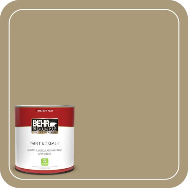 BEHR PREMIUM PLUS 1 qt. #PPU8-06 Exploring Khaki Flat Low Odor Interior Paint & Primer