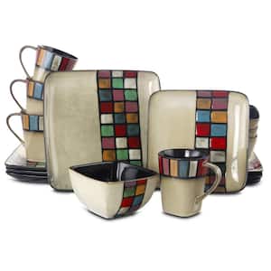 Color Melange 16-Piece Contemporary Glaze Stoneware Dinnerware Set (Service for 4)