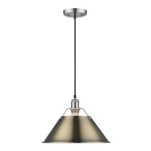 Golden Lighting Orwell 100-Watt 1-Light Pewter and Aged Brass Pendant Light