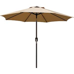9 ft. Market Outdoor Patio Umbrella with Button Tilt and Crank, 8 Ribs in Tan