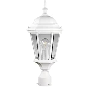 Welbourne Collection 1-Light Textured White Clear Beveled Glass Traditional Outdoor Post Lantern Light