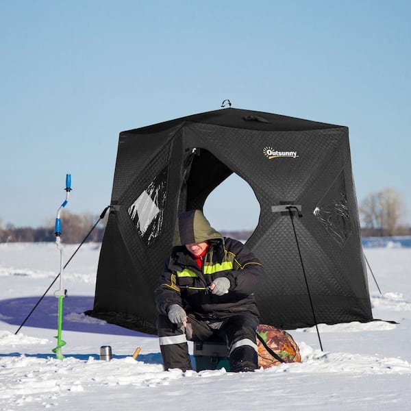 Outsunny 2-Person Insulated Ice Fishing Shelter Pop-Up Portable Ice Fishing  Tent with Carry Bag and Anchors, Black AB1-012V00BK - The Home Depot