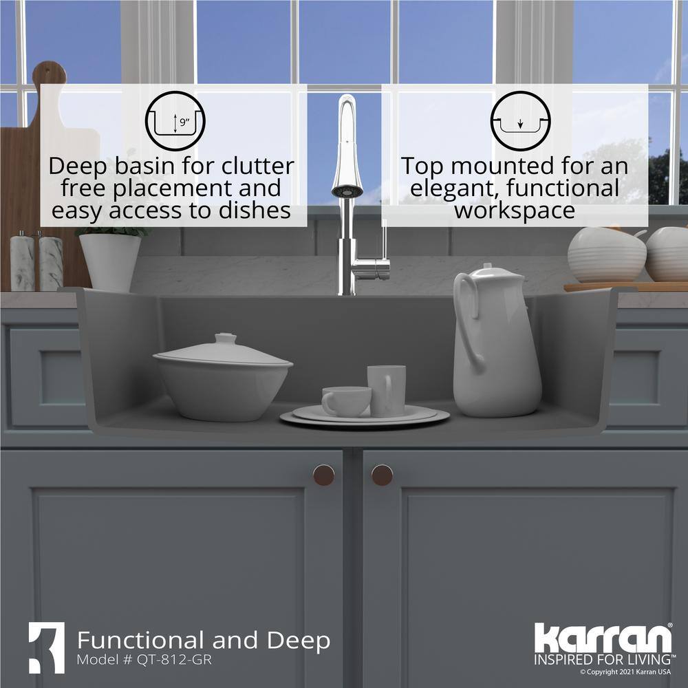 Gray Quartz 33'' Single Bowl Drop-in Kitchen Sink