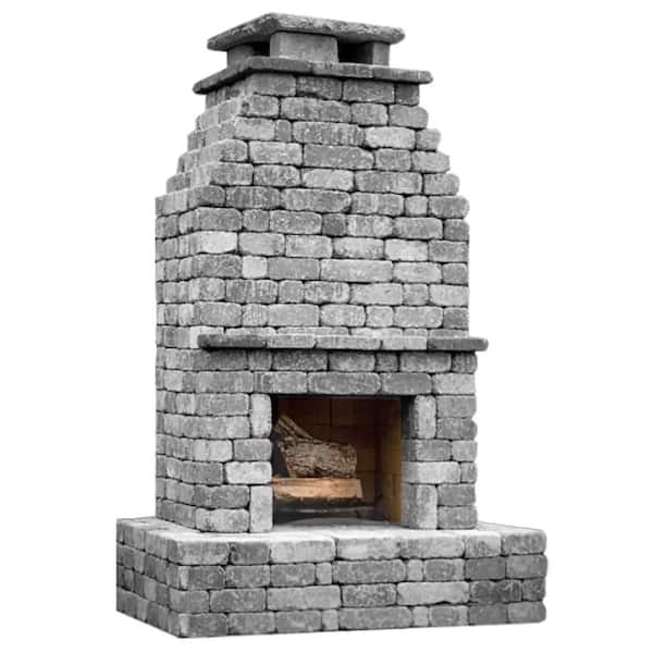 Rockwell 47.25 in. x 66.875 in. x 105.5 in. Charcoal Blend Outdoor Weathered Concrete Fireplace Kit