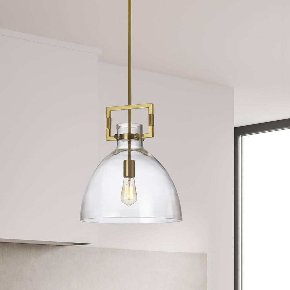 Liberty Aged Brass 13.75" Modern Bowl Pendant with Clear Dome Shade