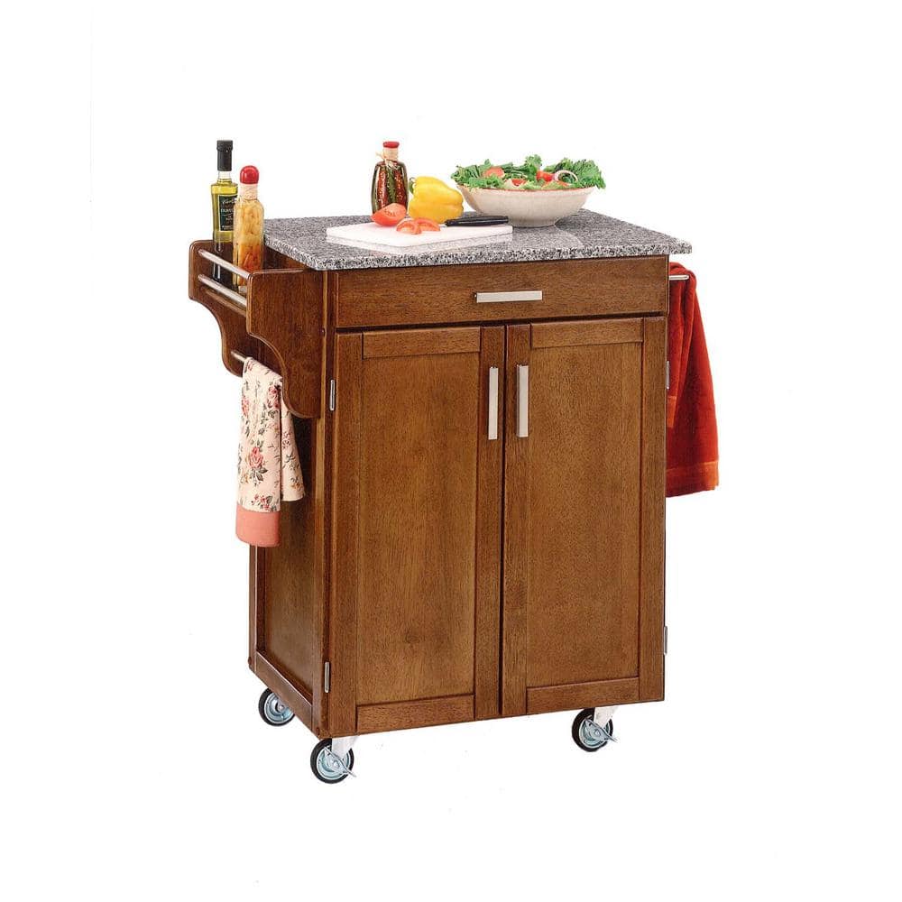 HOMESTYLES Cuisine Warm Oak Kitchen Cart with Salt and Pepper Gray