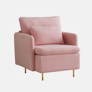 Pink Sherpa Upholstered Cozy Comfy Armchair with Slim Armrest