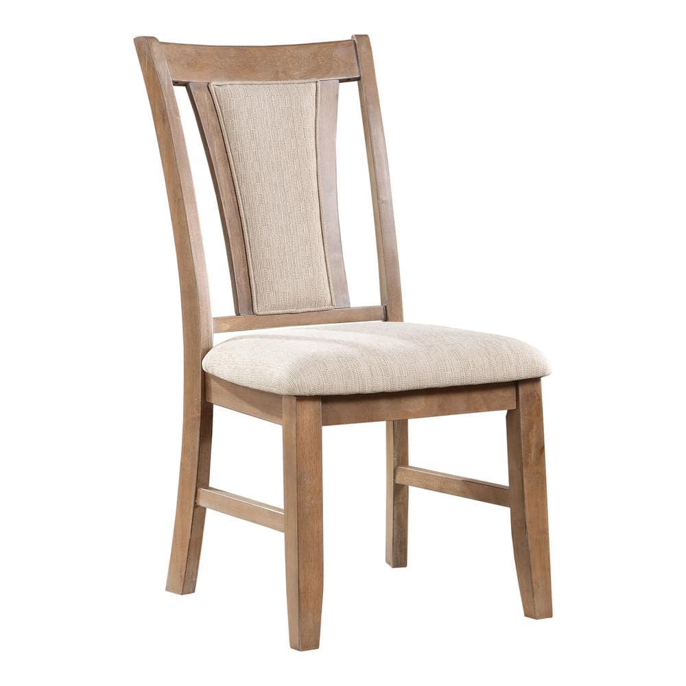 Natural Tone Solid Wood Dining Set with Beige Cushioned Chairs