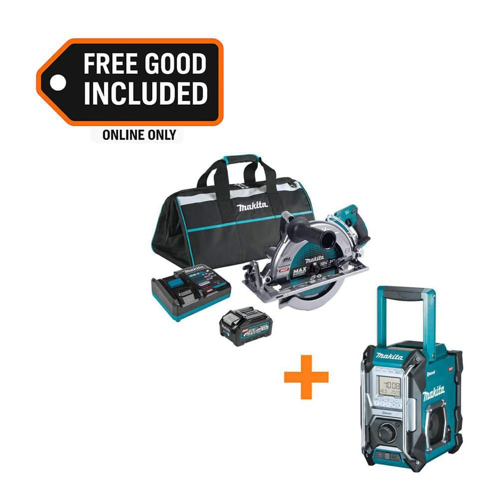 MAKITA 40V Max XGT Brushless Rear Handle 10-1/4 in. Circ Saw Kit, AWS Capable (4.0Ah) with 40V Max XGT Bluetooth Job Site Radio (GSR02M1-GRM02)