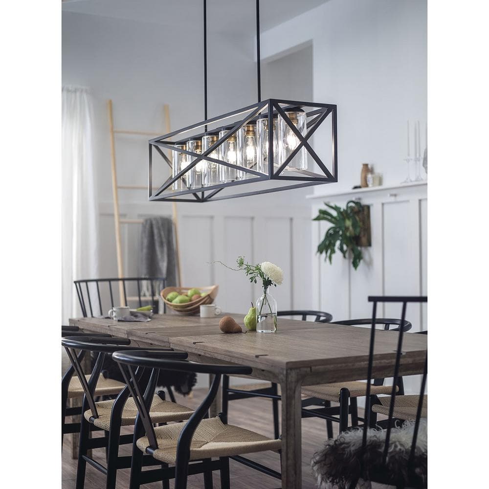 Moorgate 36" Black Steel Linear Chandelier with Clear Glass