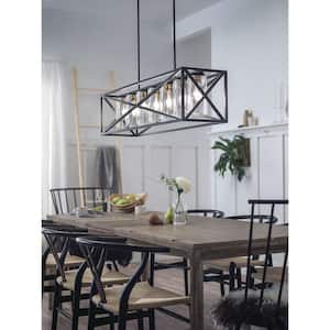 Moorgate 36 in. 5-Light Black Farmhouse Shaded Cage Linear Chandelier for Dining Room