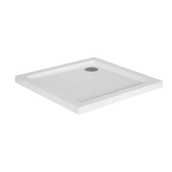 32 in. L x 32 in. W Alcove Shower Pan Base with Corner Drain in White