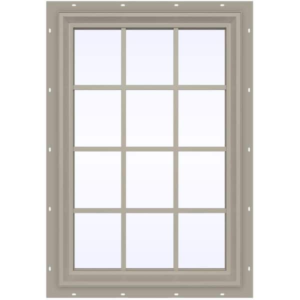 JELD-WEN 35.5 in. x 47.5 in. V-2500 Series Desert Sand Vinyl Fixed Picture Window with Colonial Grids/Grilles