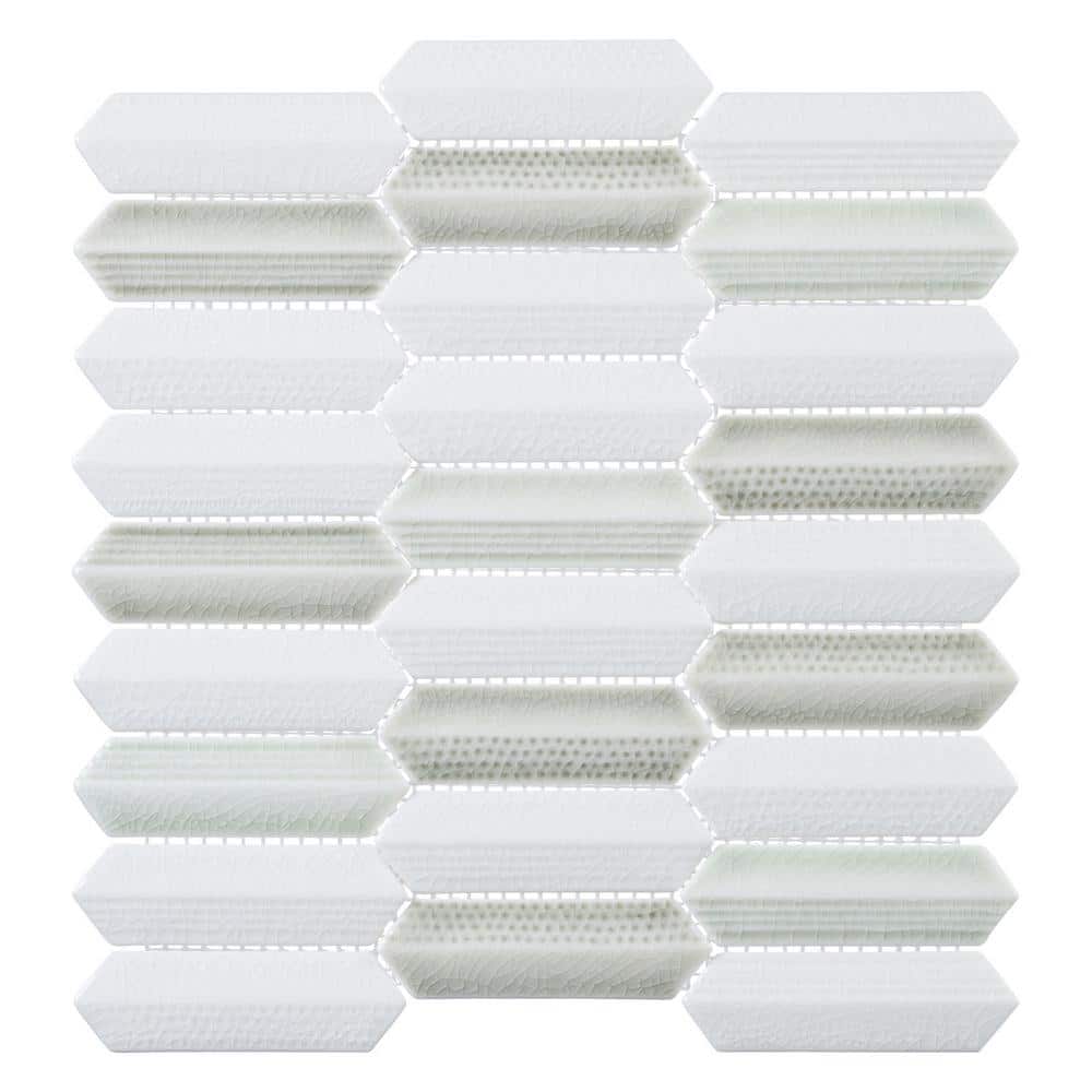 Soren Jahnek White 1 in. x 4 in. Hexagon Upcycled Textured Matte Glass Mosa