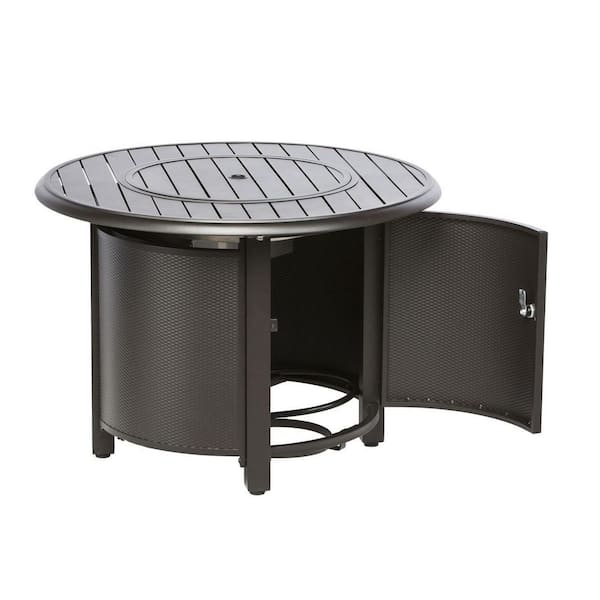 Alfresco Bay Ridge 36 in. x 25 in. Round Aluminum Propane Gas Fire Pit Table with Glacier Ice Firebeads