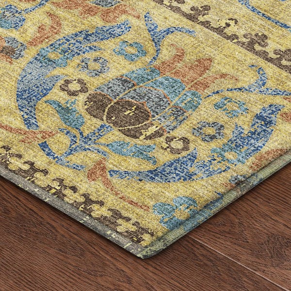 Mayfield Premium Machine Washable Abstract AMF2480 Gold 5 ft. x 7 ft. 6 in. Area Rug
