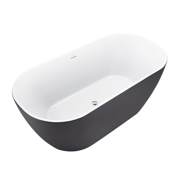 HwoamneT 59 in. 100% Acrylic Flatbottom Freestanding Contemporary Non-Whirlpool Soaking Bathtub in Gray