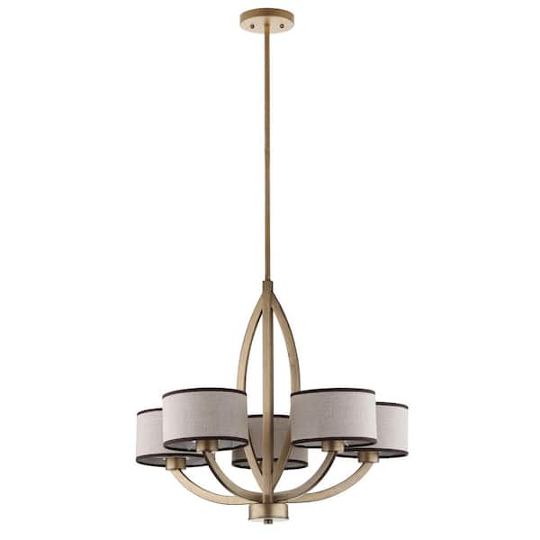 SAFAVIEH Talia 5-Light Antique Gold Chandelier with Cream Cotton Shades