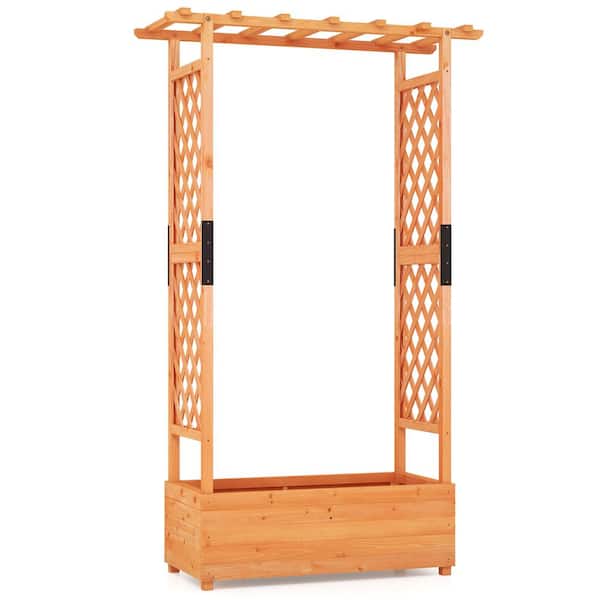ANGELES HOME 43.5 in. x 17.5 in. x 72 in. Orange Wood Raised Garden Bed with Arch Trellis